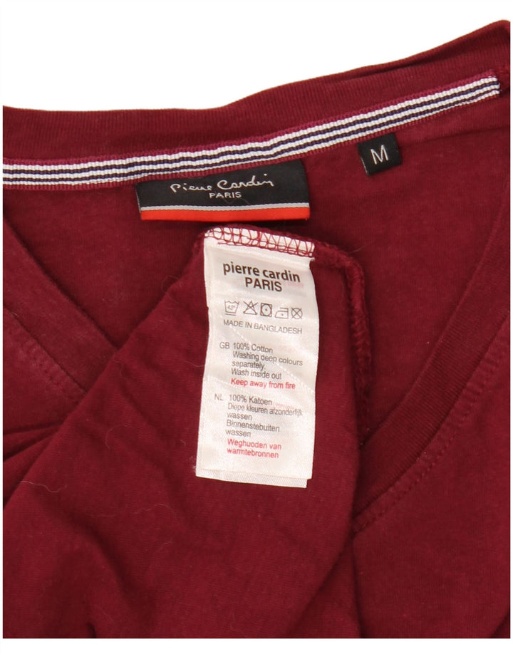 PIERRE CARDIN T-shirt da donna Top UK 14 Medium Maroon Cotton