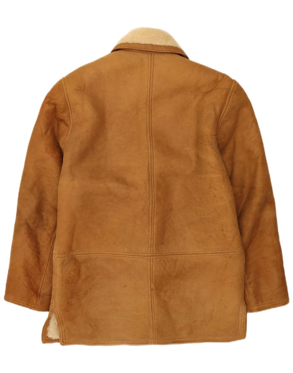 Giacca in shearling doppio petto da donna vintage UK 14 grande beige