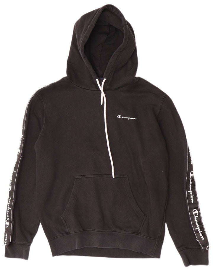 Maglione con cappuccio grafico da uomo Champion in cotone nero medio