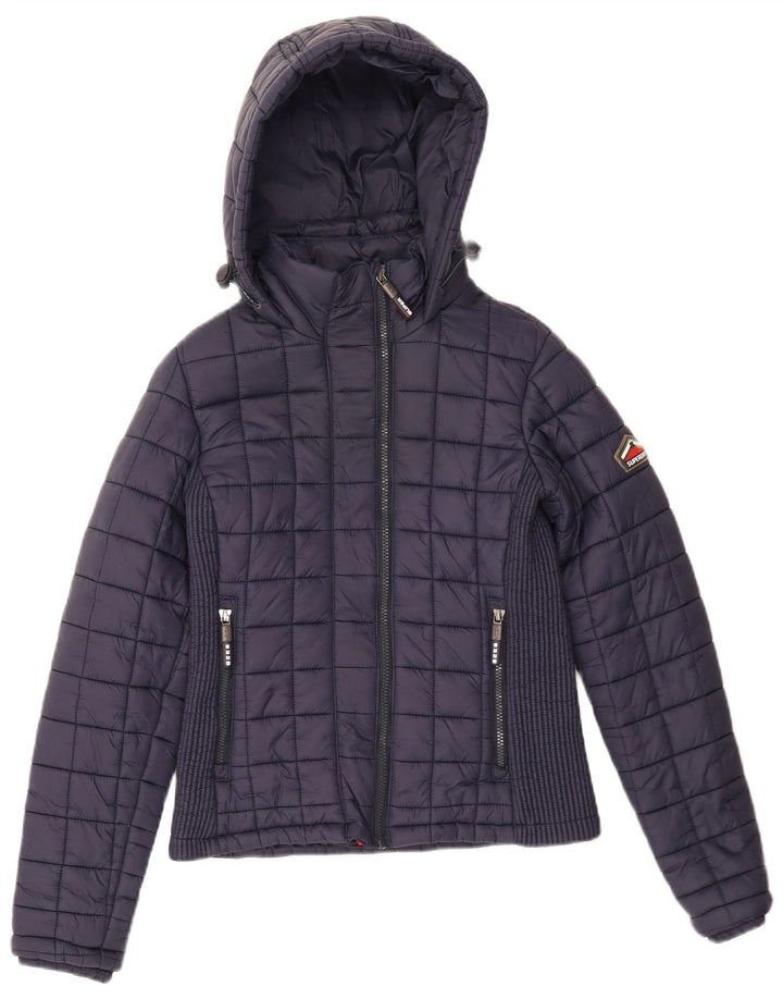 Giacca imbottita con cappuccio da donna Superdry UK 10 Small nylon blu navy