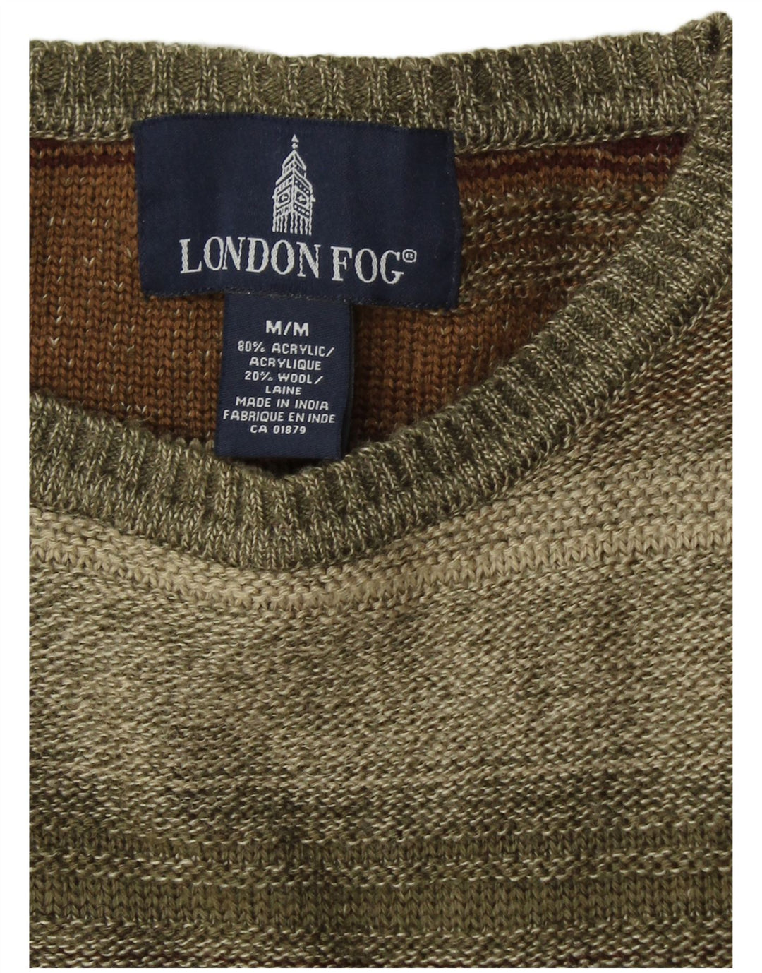 LONDON FOG Maglione da uomo girocollo maglione medio acrilico a righe kaki