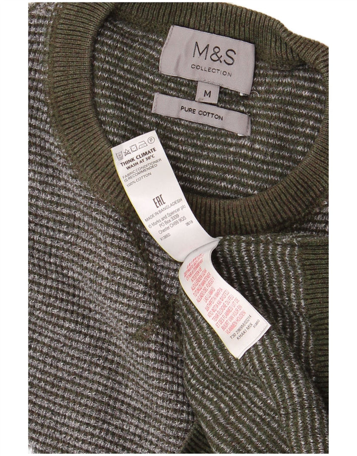 MARKS & SPENCER Maglione girocollo da uomo in cotone a righe medie color kaki