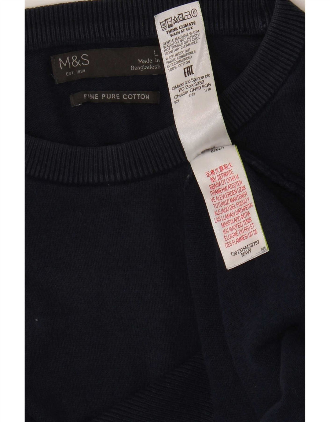 Maglione maglione girocollo da uomo Marks & Spencer grande cotone blu navy