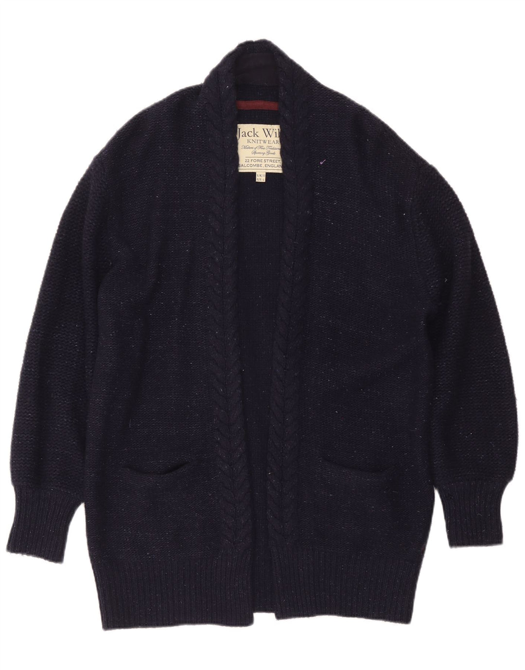 Maglione cardigan lungo oversize da donna Jack Wills UK 10 piccolo blu navy