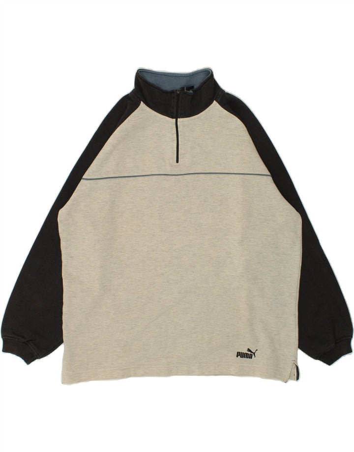 Felpa PUMA da uomo con zip e collo, maglione grande, cotone screziato beige