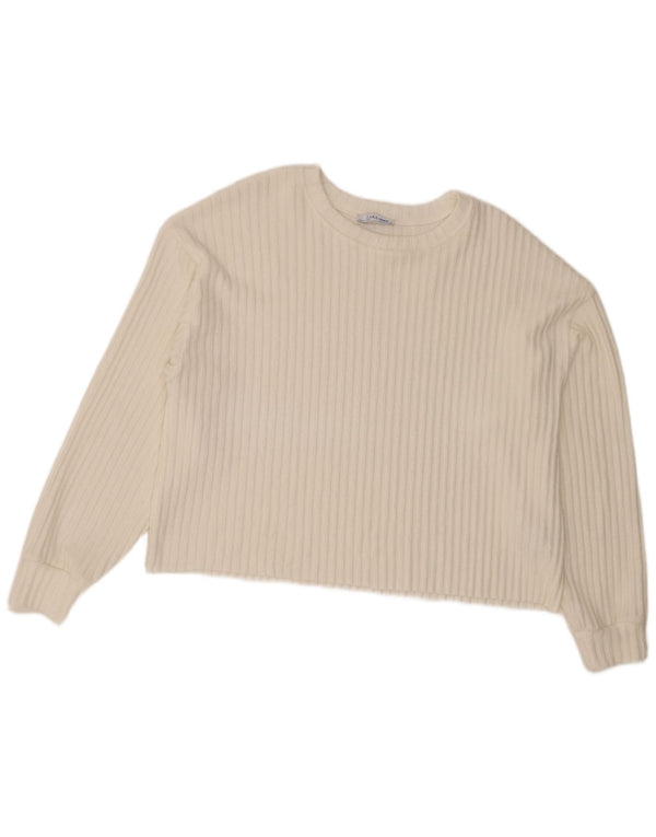 Maglione corto con scollo a barca da donna Zara UK 14 Poliestere bianco medio