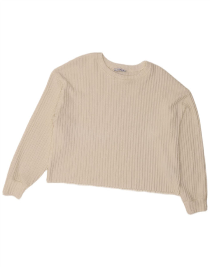 Maglione corto con scollo a barca da donna Zara UK 14 Poliestere bianco medio