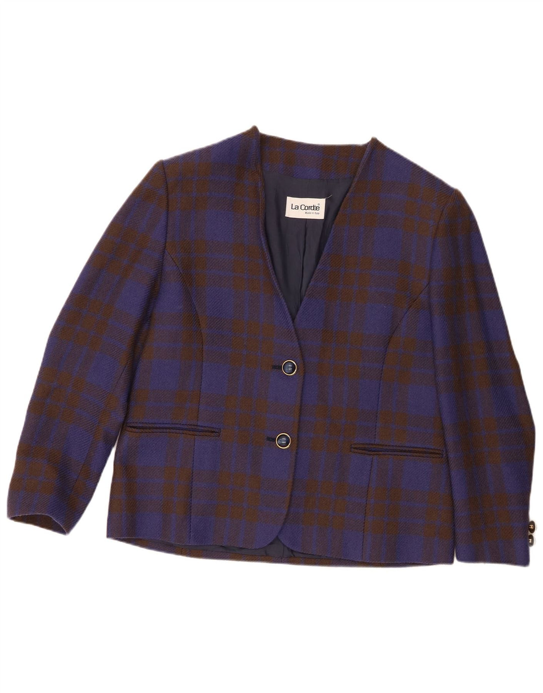 Giacca blazer a 2 bottoni vestibilità ampia da donna La Cordee UK 14 quadri blu medio