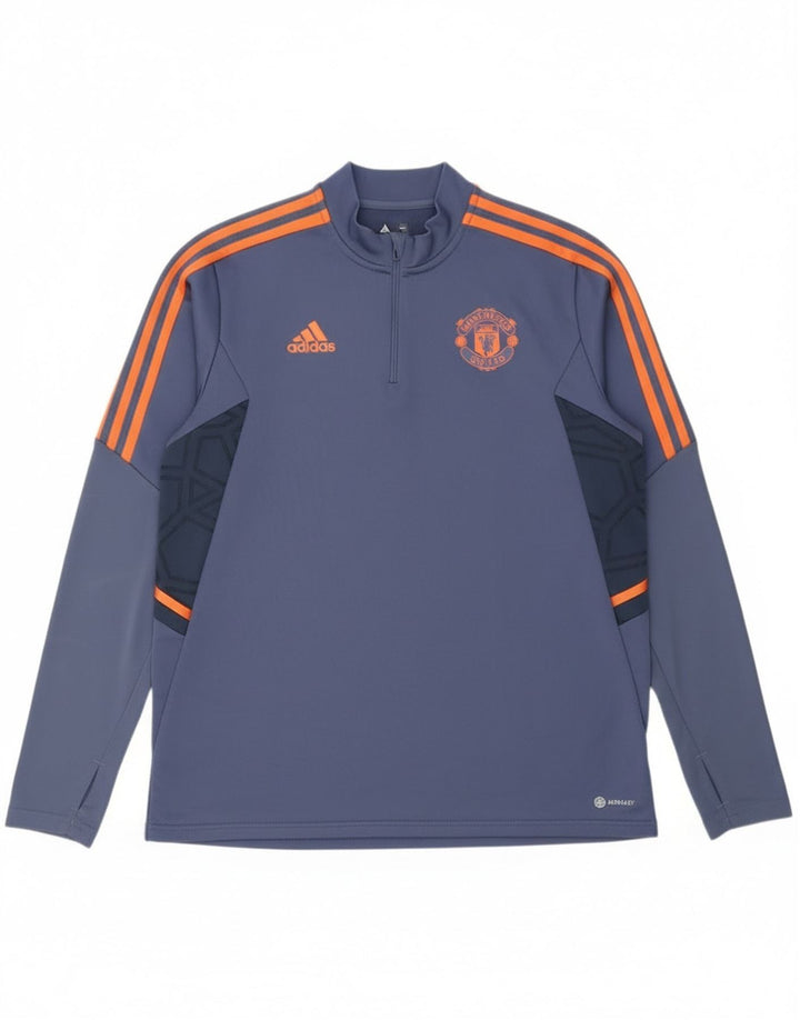 Adidas Uomo Manchester United Pullover Tuta Top Large Blu Colourblock