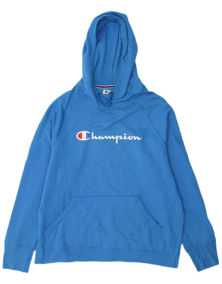 CHAMPION Mens Graphic Hoodie Jumper XL Blue Polyester