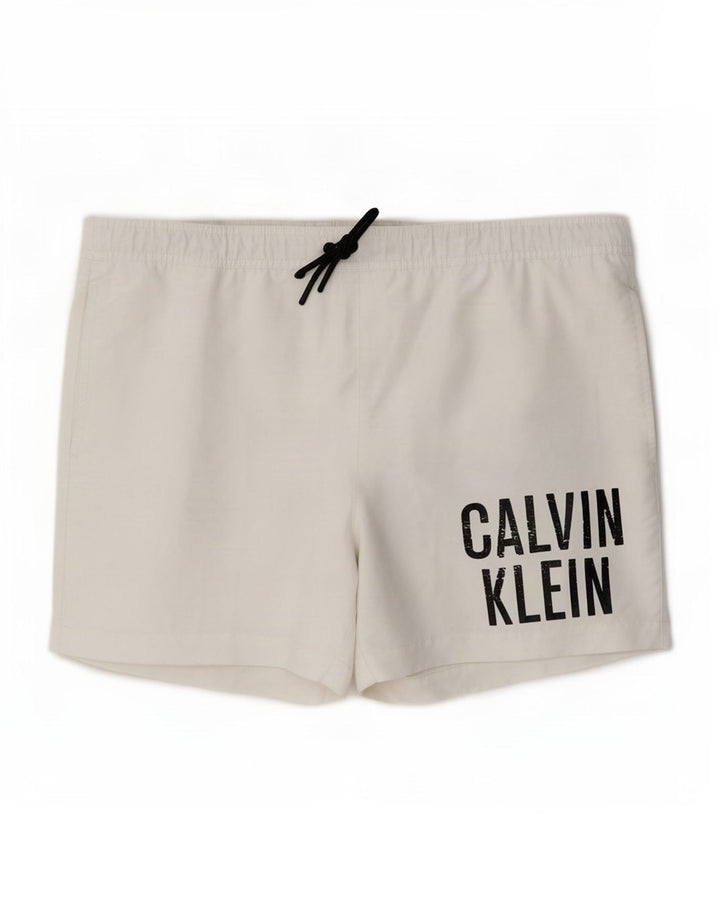 Pantaloncini da bagno grafici da uomo Calvin Klein bianco medio