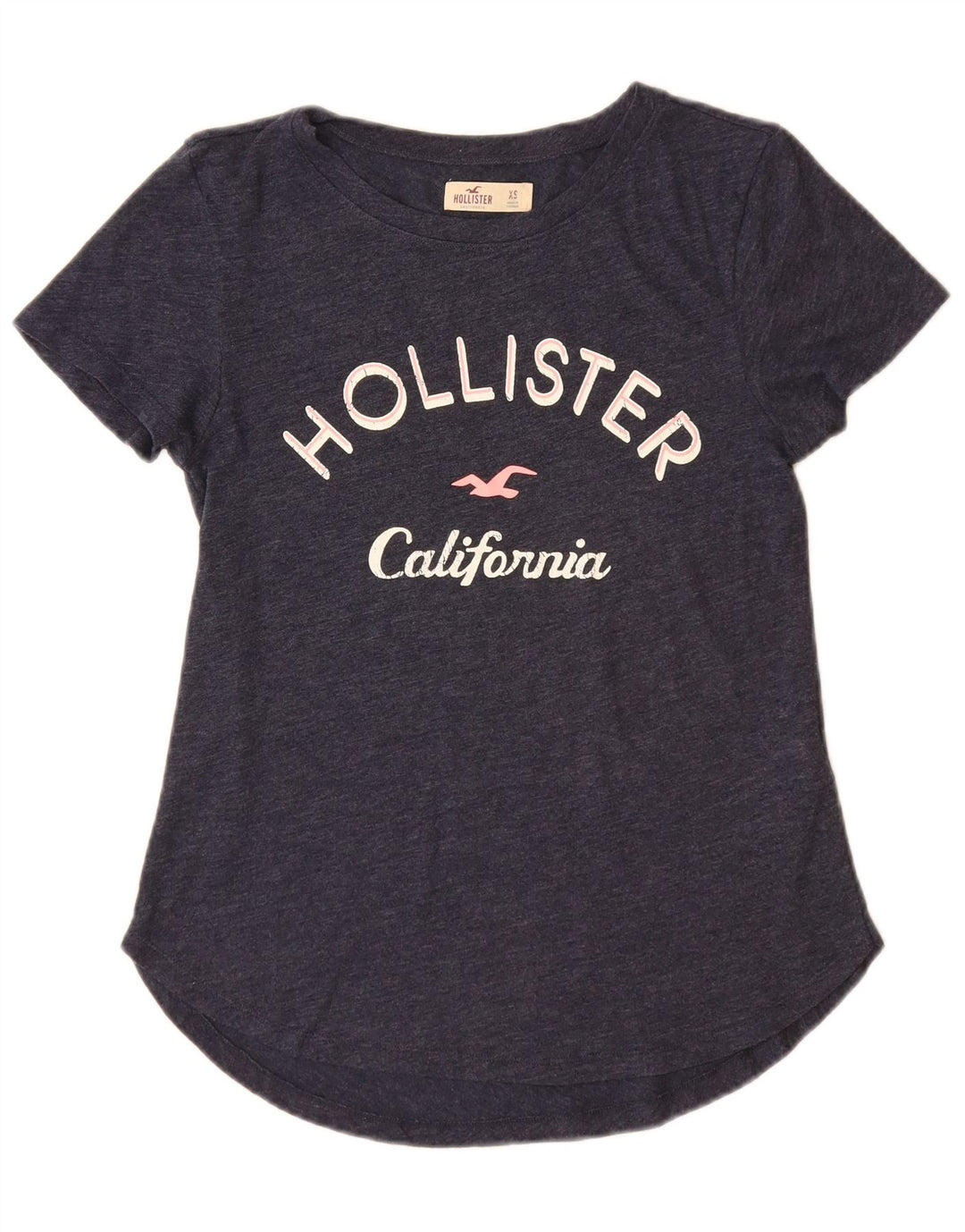 T-shirt grafica da donna HOLLISTER Top UK 6 XS blu navy cotone