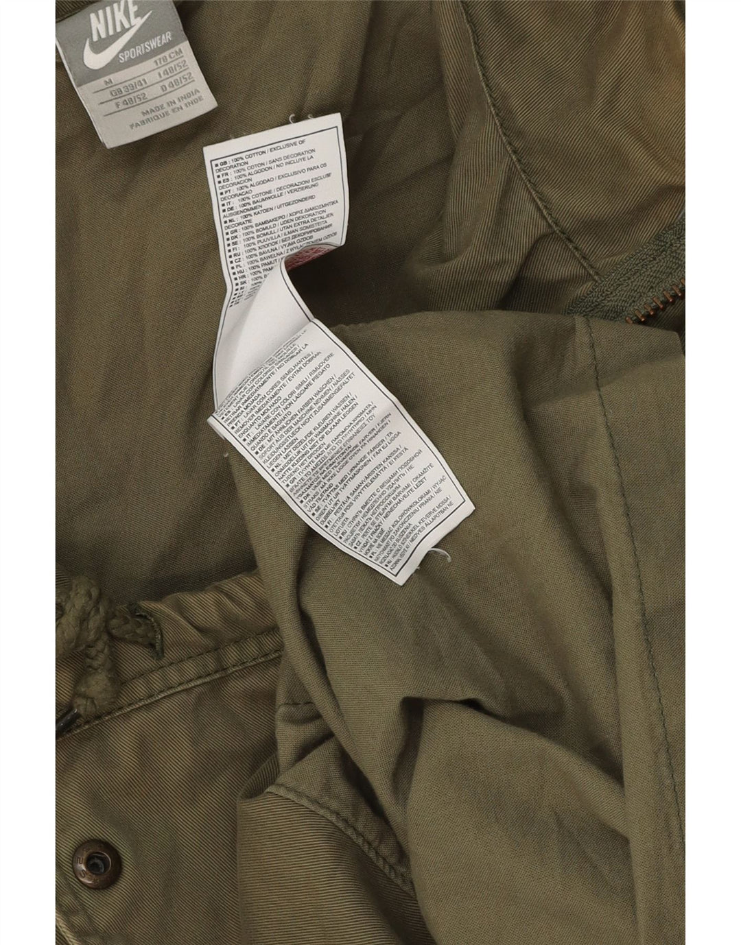 Giacca parka con cappuccio da uomo NIKE UK 39/41 cotone kaki medio