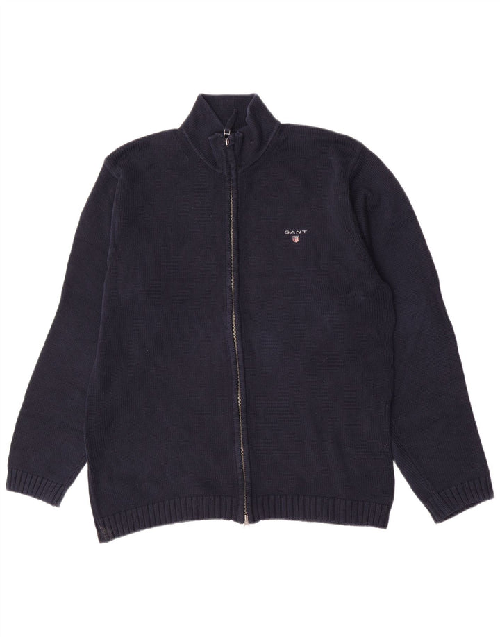Gant Maglione Cardigan da Uomo Grande in Cotone Blu Navy