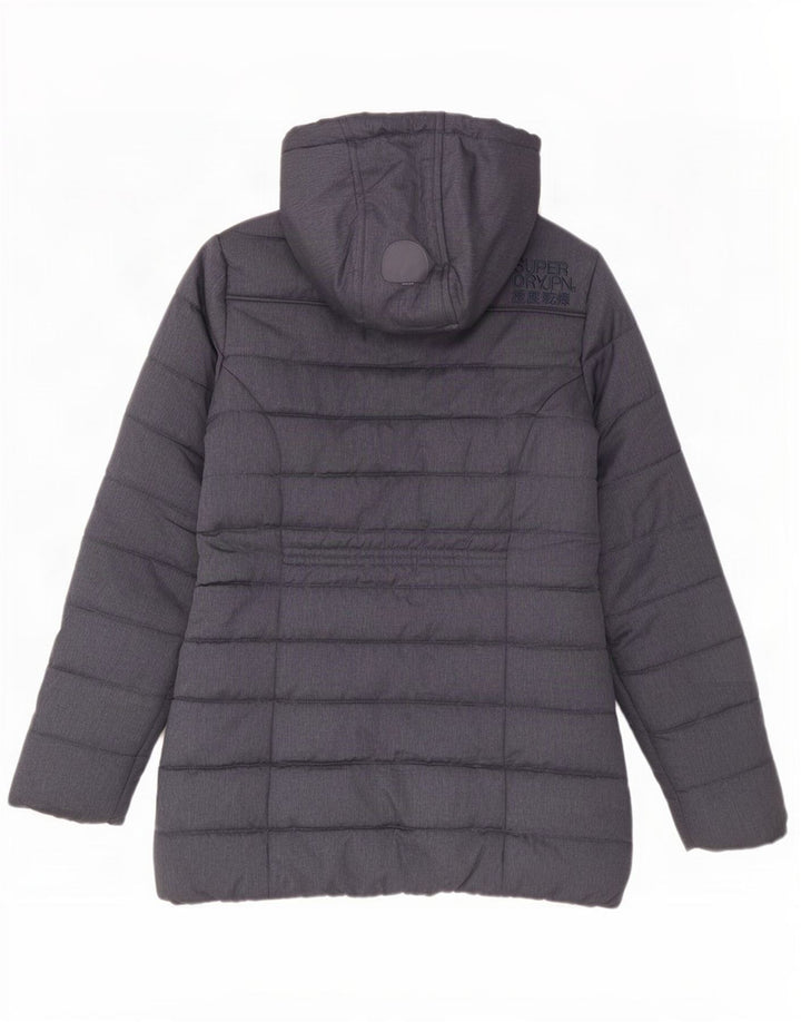 Cappotto imbottito con cappuccio da donna Superdry UK 14 Poliestere grigio medio