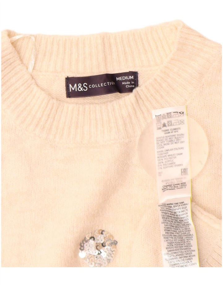 MARKS & SPENCER Maglione maglione girocollo da donna UK 14 medio bianco sporco