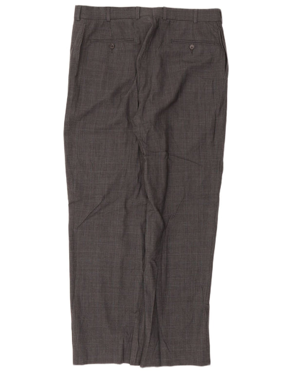 Pantaloni da abito dritti Brooks Brothers 346 da uomo W36 L31 lana a quadri grigi