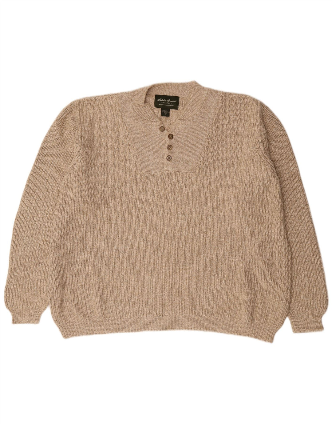 Eddie Bauer Maglione da uomo con collo alto e bottoni XL in cotone beige