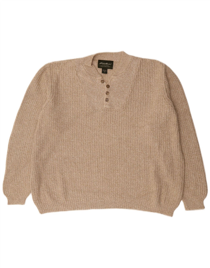 Eddie Bauer Maglione da uomo con collo alto e bottoni XL in cotone beige