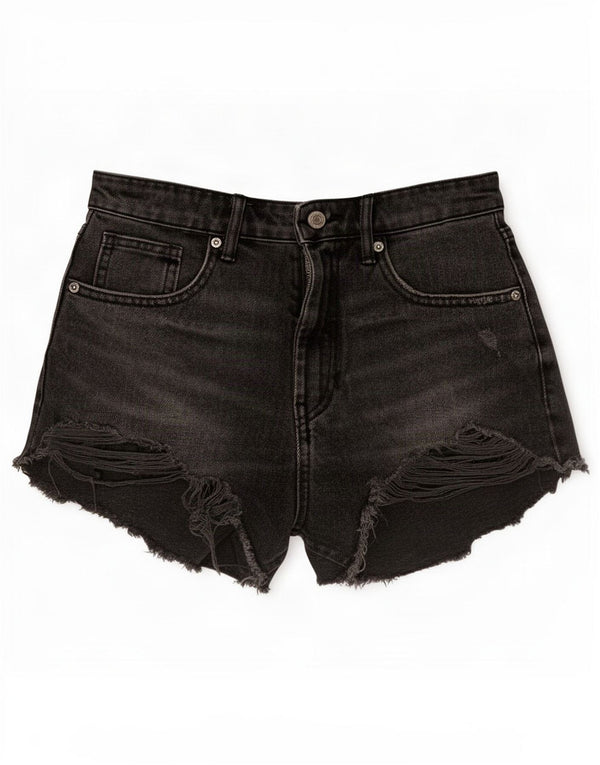 Pantaloncini di jeans a vita alta invecchiati da donna Zara EU 36 XS W26 cotone nero