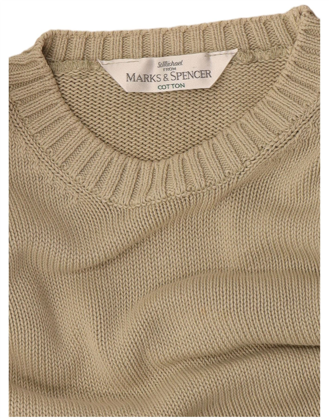 Maglione maglione girocollo da uomo Marks & Spencer grande cotone beige