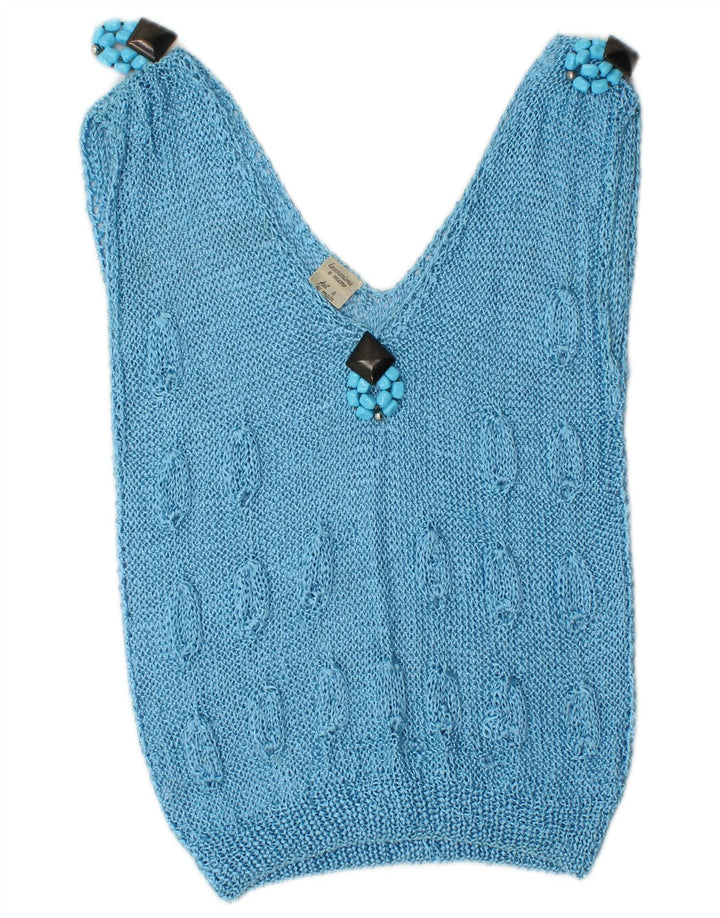 Canottiera vintage da donna UK 10 piccola in rayon blu