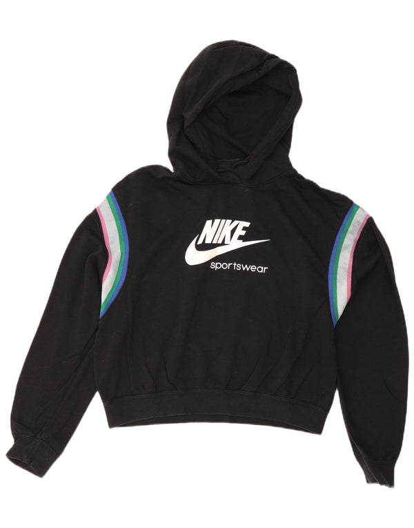 Felpa con cappuccio oversize corta da donna Nike UK 10 Small Black Colourblock