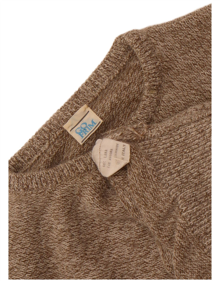 Maglione maglione girocollo da donna vintage UK 14 lana marrone medio