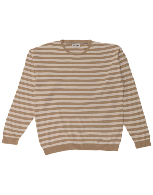 Maglione maglione girocollo da uomo Jack & Jones a righe beige medio