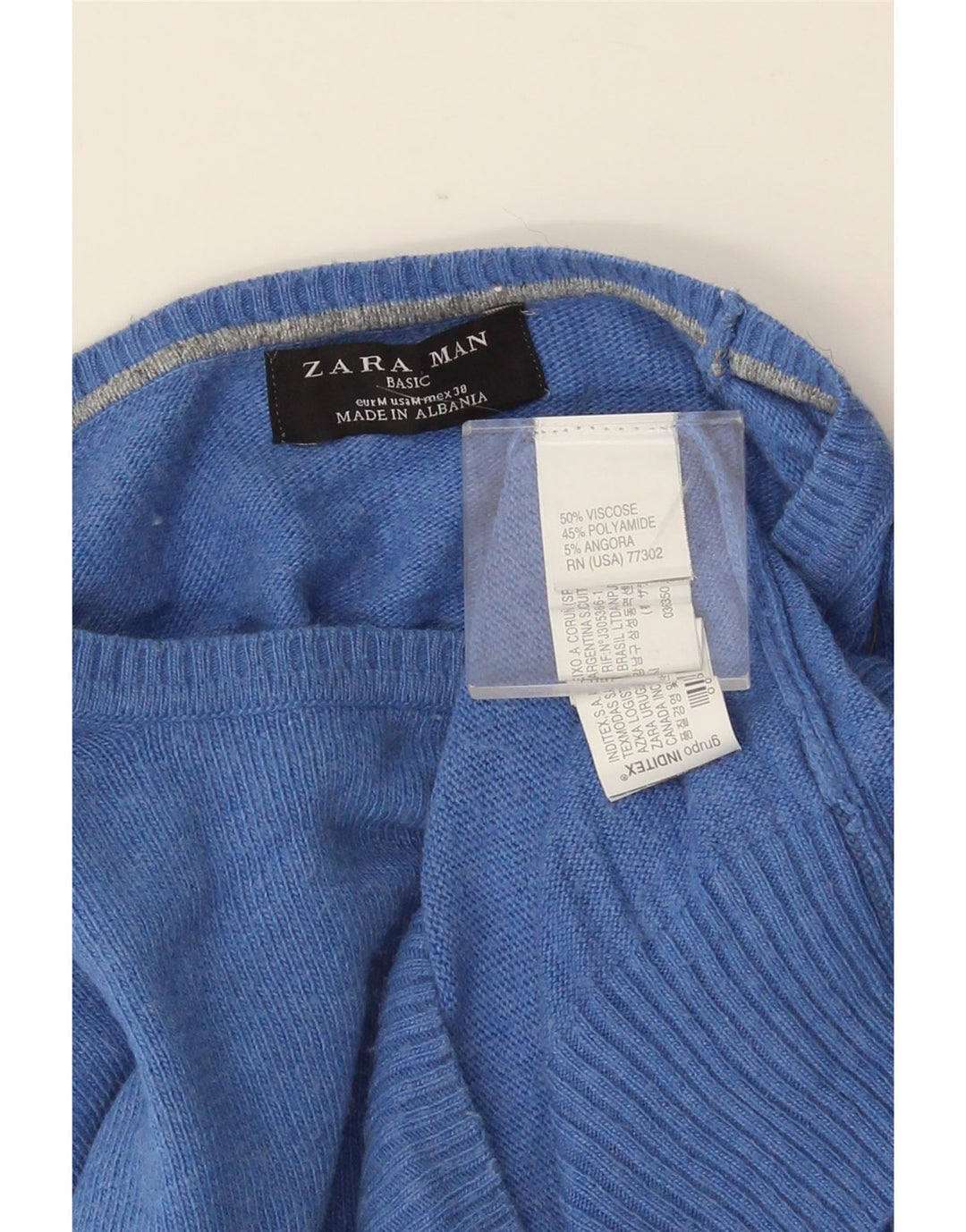 Maglia ZARA Uomo Girocollo Blu Medio in Viscosa