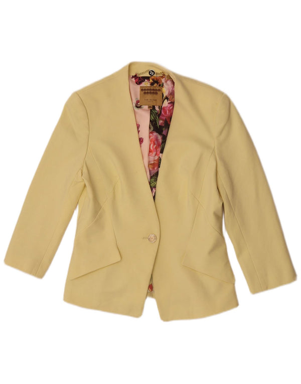 Giacca blazer da donna a 3/4 maniche a 1 bottone Ted Baker taglia 3 media gialla