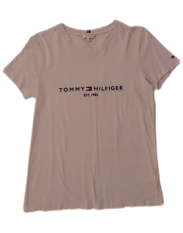 TOMMY HILFIGER T-shirt grafica da donna Top UK 6 XS Cotone grigio