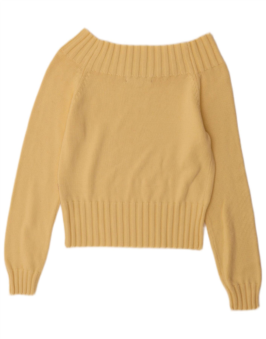 Maglione vintage da donna con spalle scoperte UK 12 cotone giallo medio