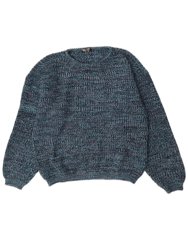 Maglione maglione vintage da donna con scollo a barca UK 18 XL blu screziato