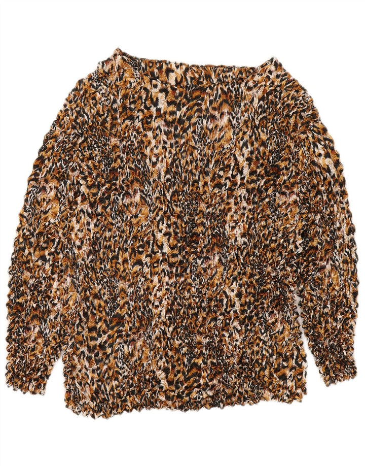 Top camicetta da donna vintage UK 14 Poliestere con stampa animalier multicolore medio