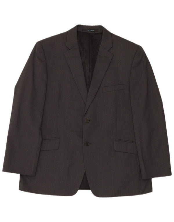 Abito da uomo in 2 pezzi elasticizzato a 2 bottoni Ted Baker UK 42 XL W36 L30 Lana grigia