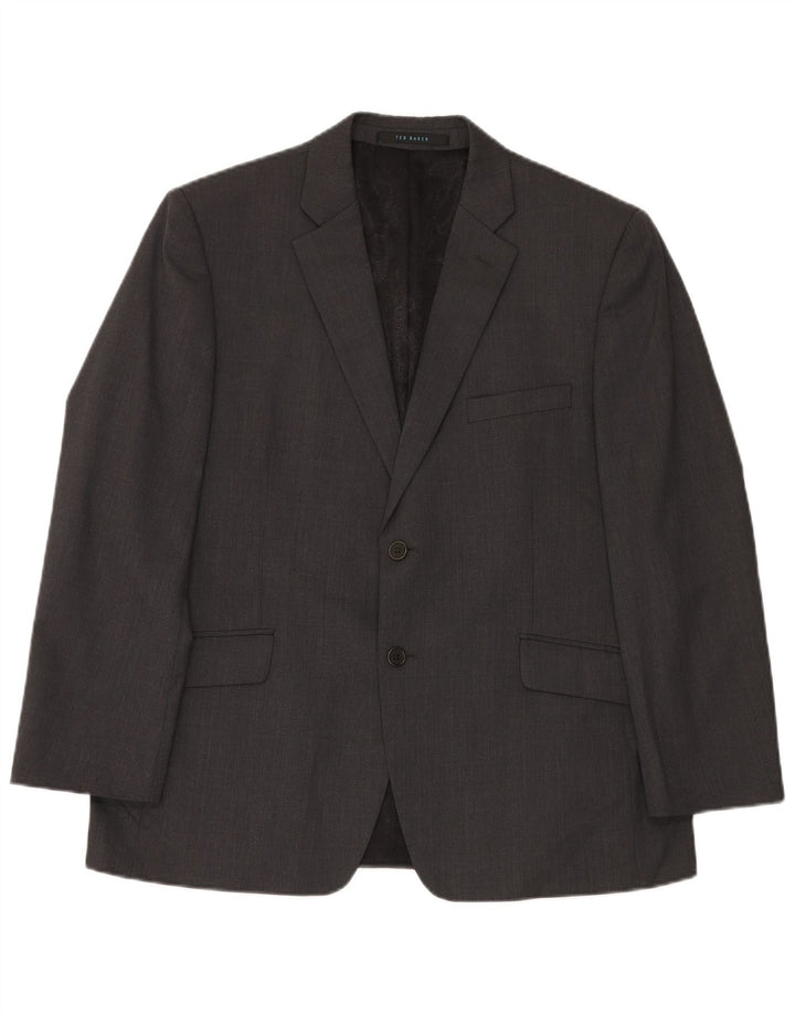 Abito da uomo in 2 pezzi elasticizzato a 2 bottoni Ted Baker UK 42 XL W36 L30 Lana grigia