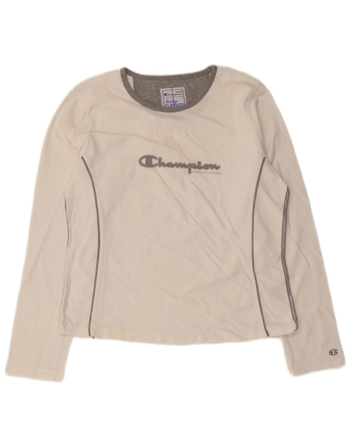 Maglietta grafica da donna Champion manica lunga UK 12 medio bianco