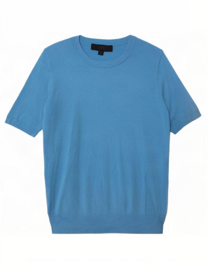 T-shirt Zara da donna Top UK 12 viscosa blu medio