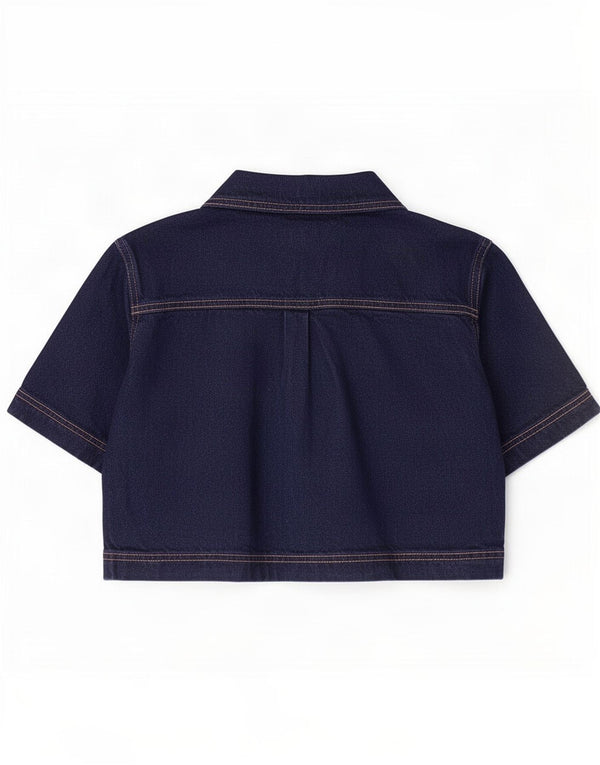 Top corto in denim oversize da donna Zara UK 10 piccolo in cotone blu navy