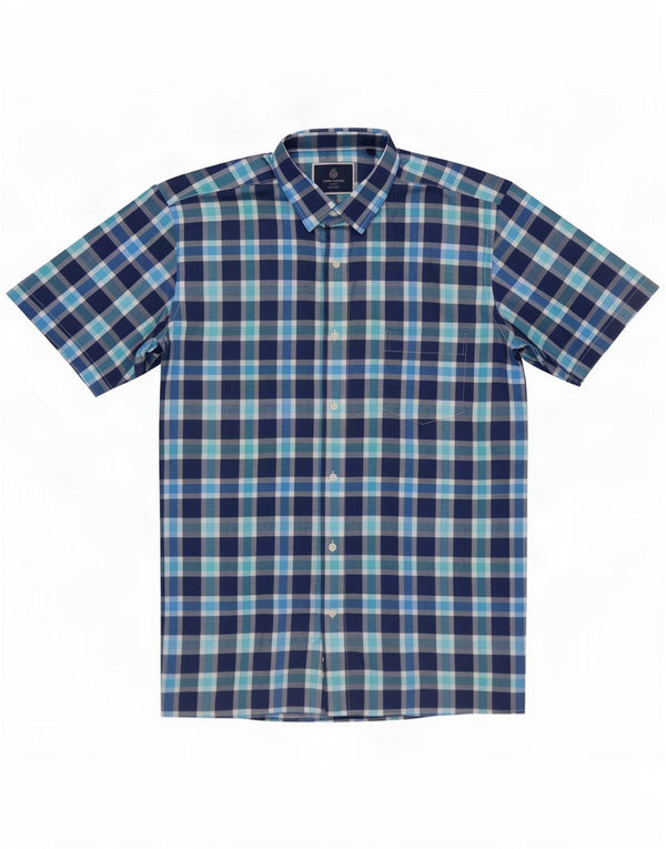 Vintage Mens Short Sleeve Shirt Large Blue Check