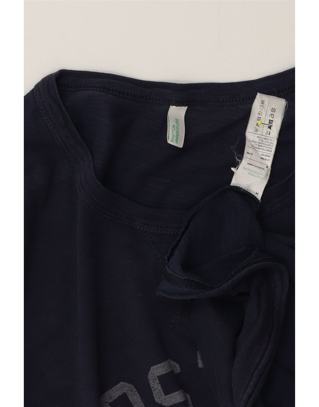 Top grafico da uomo Benetton a maniche lunghe in cotone blu navy medio