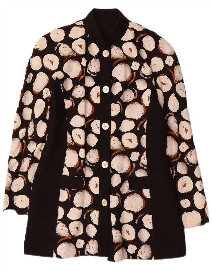 Giacca blazer vintage da donna lunga a 4 bottoni UK 14 media nera maculata