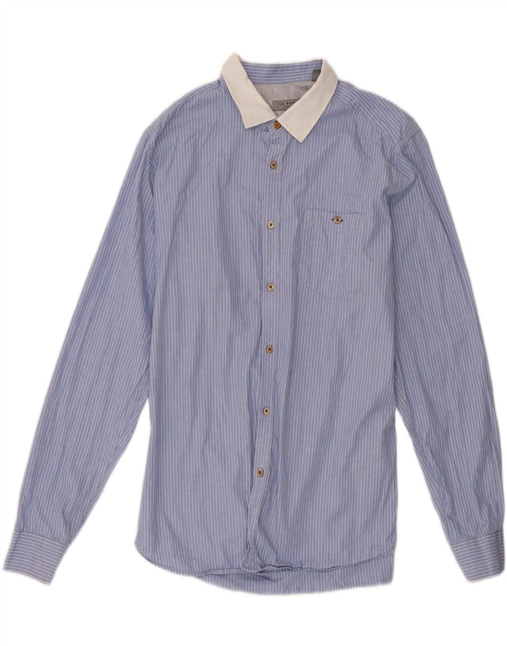 Camicia da uomo Ted Baker taglia 5 XL cotone gessato blu