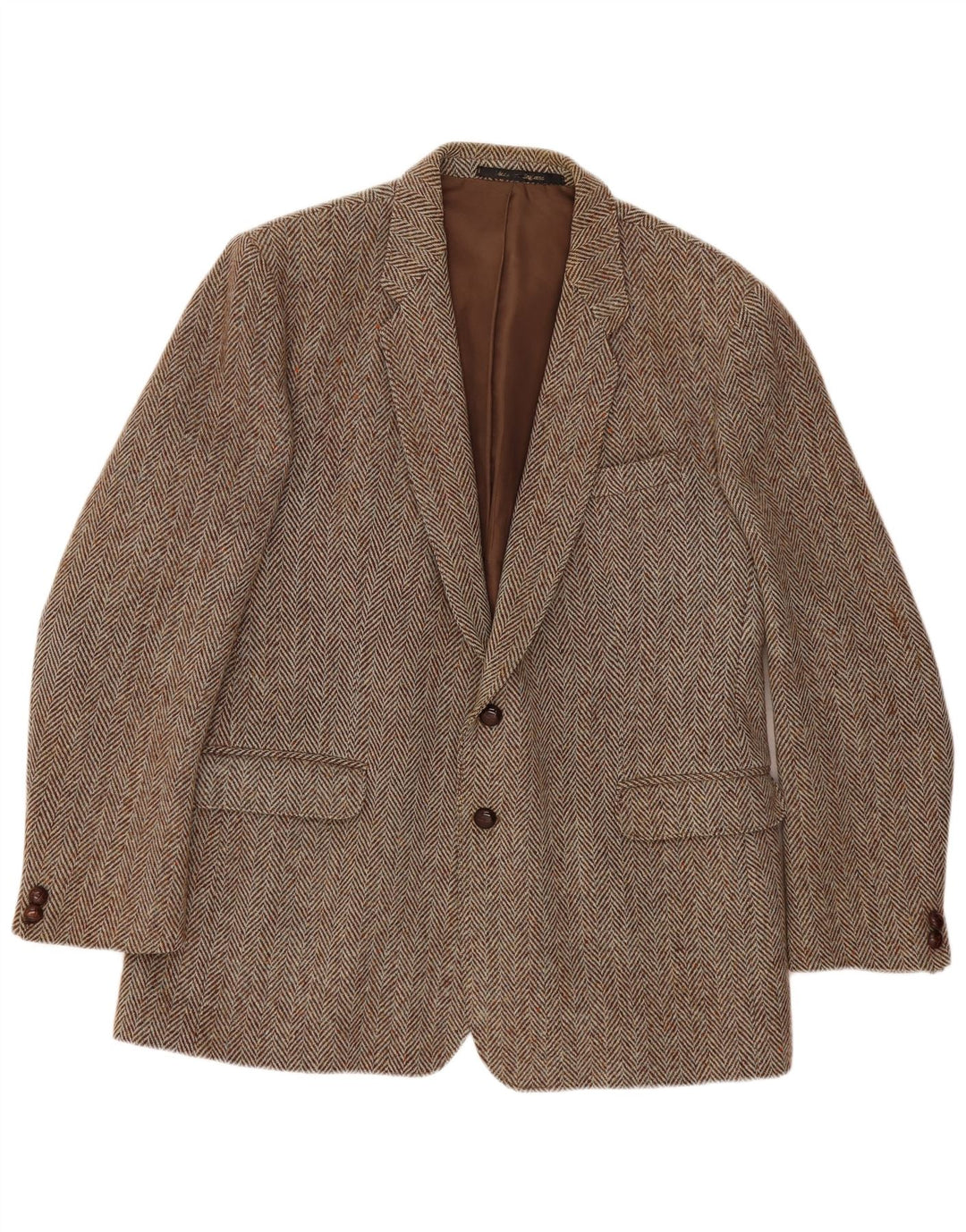 Giacca blazer a 2 bottoni Harris Tweed da uomo Barker UK 46 3XL Marrone a spina di pesce
