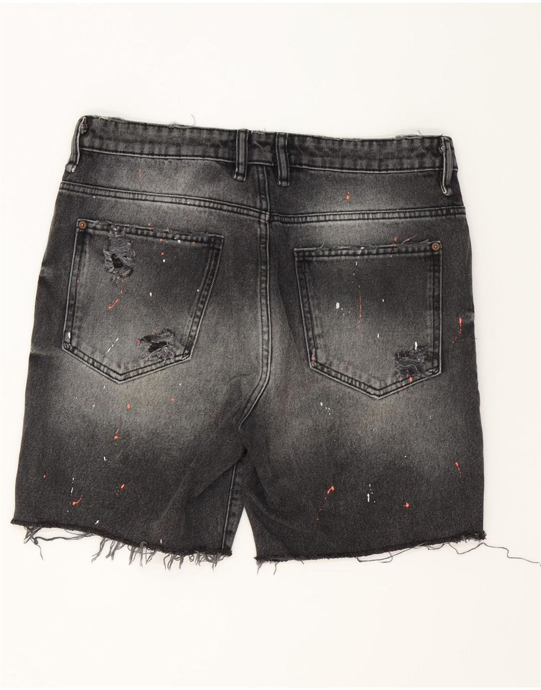 Pantaloncini in denim invecchiato ZARA da uomo EU 42 Large W32 cotone grigio