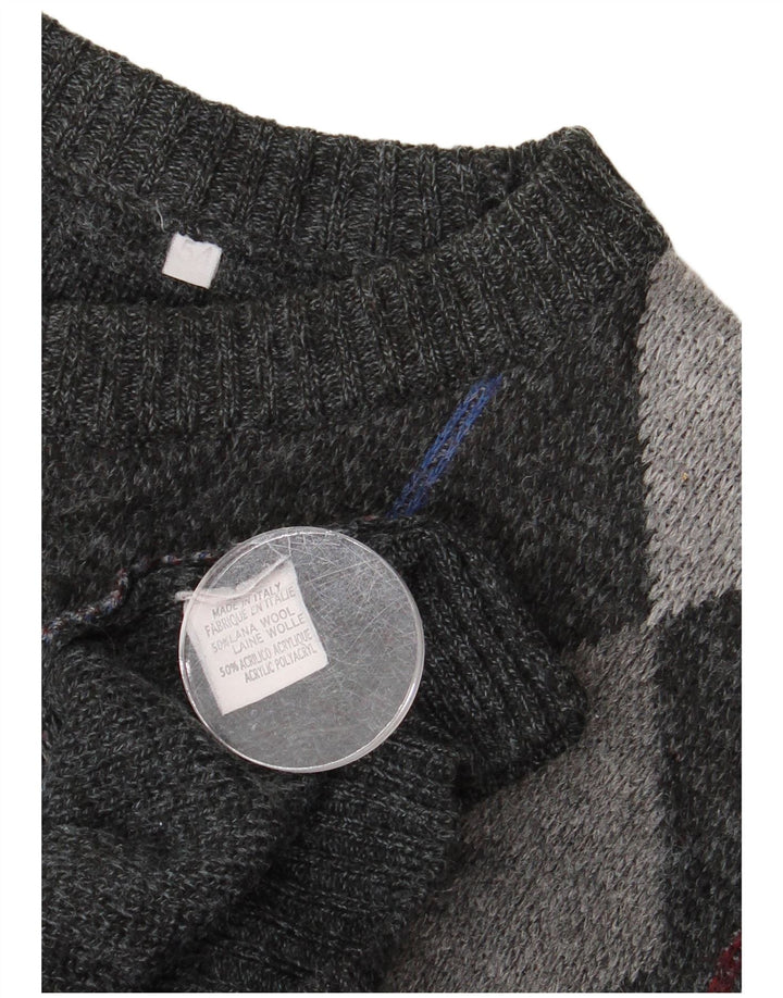 Maglione vintage da uomo girocollo IT 54 XL grigio a rombi/lana diamante
