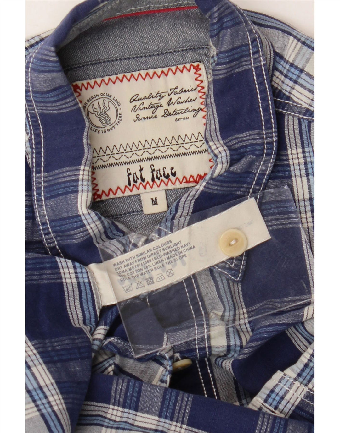 FAT FACE Camicia a maniche corte da uomo in cotone a quadri blu navy medio