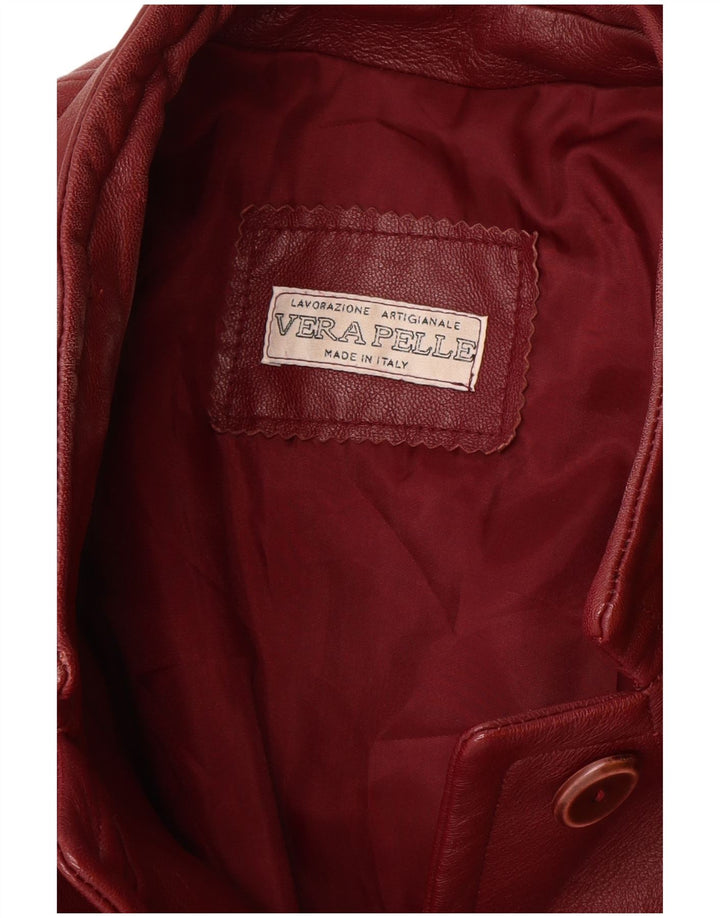 Cappotto in pelle vintage da donna IT 46 grande in pelle bordeaux