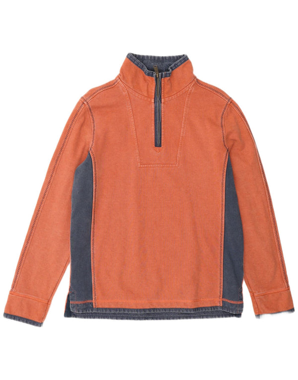 FAT FACE Felpa da uomo con collo con zip, maglione piccolo, colore arancione, in cotone color block